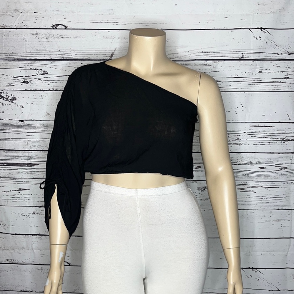 Aquavita Beachwear Italy NWT Sz. L/XL One Shoulder Ruched Sleeve Orsina Crop Top